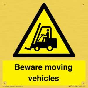 Beware moving vehicles with Warning forklift symbol